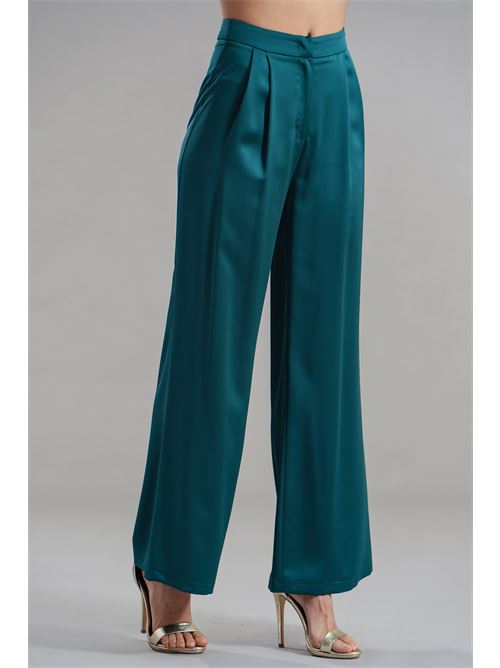 Pantalone palazzo in raso Nualy | I25N5411VERDE BOSCO